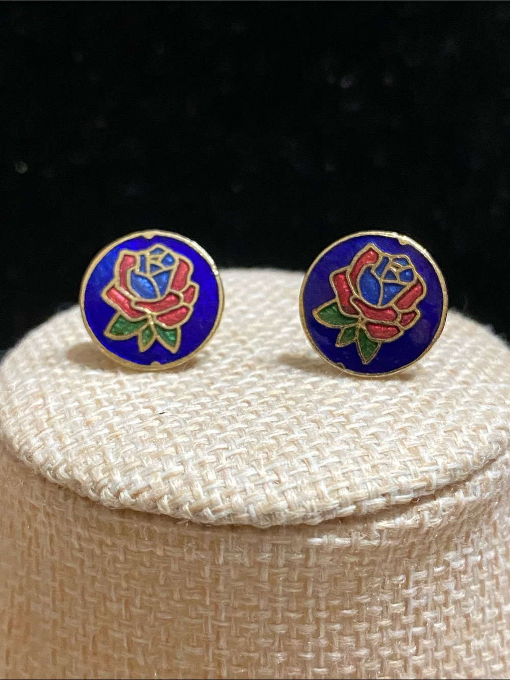 Cloisonne Rose Stud Earrings